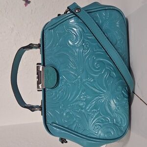 Patricia Nash Gracchi Frame Tooled Mirage Leather X-Body Satchel Hand Bag